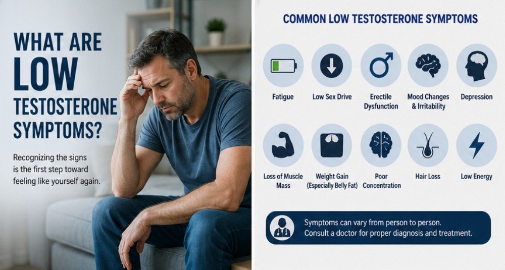 Middle-aged man experiencing fatigue and low energy associated with low testosterone symptoms