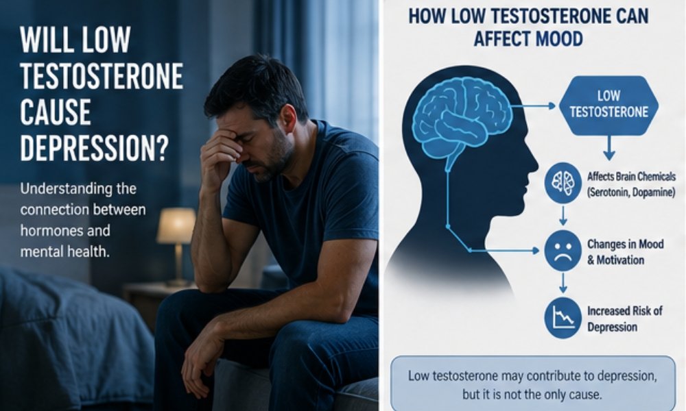 Primary care physician discussing depression and testosterone testing with patient