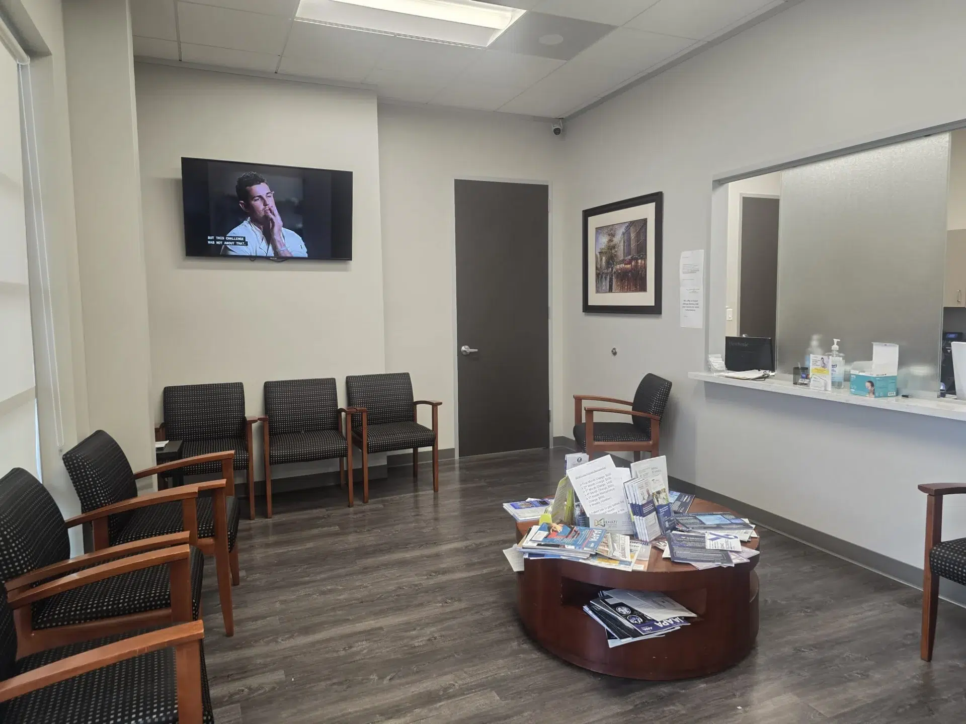 Patient waiting area and reception window at the clinic